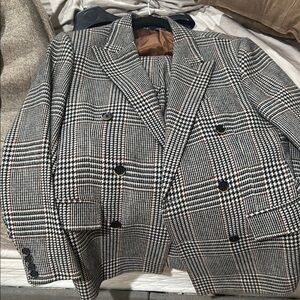 Men's Black, White, and brown checkered wool suit.